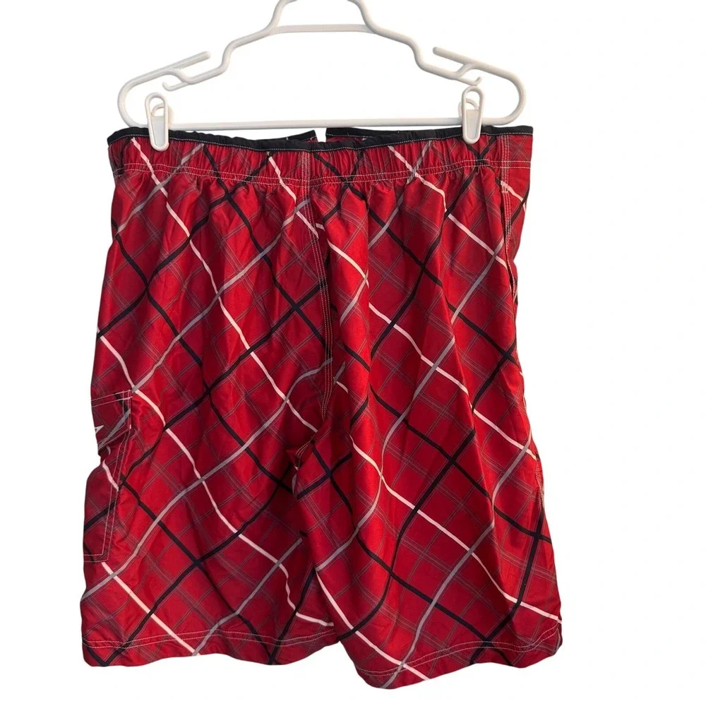 Speedo‎ Board Shorts Men Large Red Plaid Swim Trunks Cargo Pocket Mesh Lined